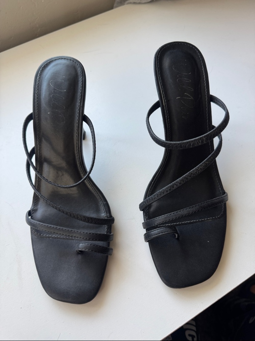 Wild Pair Black Strappy Square-Toe Heeled Sandals
